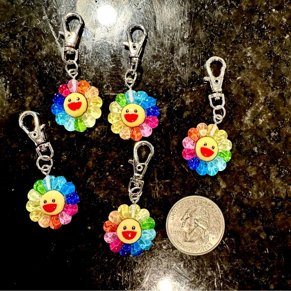 Vibrant Smiley Flower Keychain Set